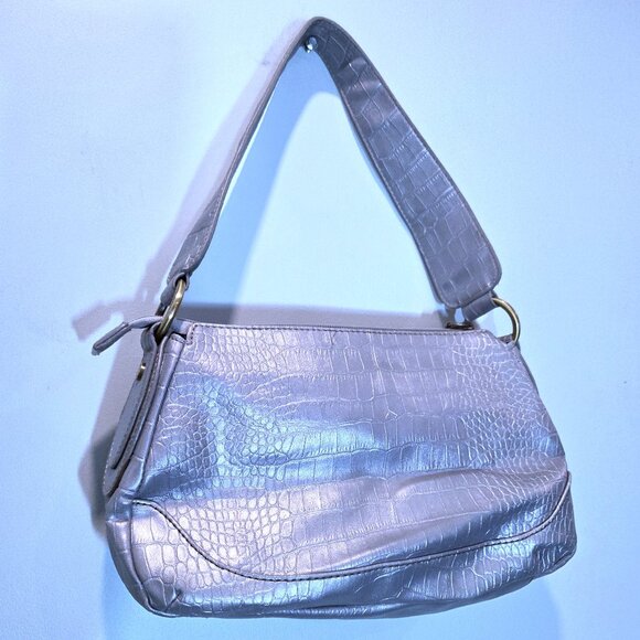 Vintage Tommy Hilfiger Silver Metallic Croc Embossed Small Shoulder Purse - Picture 2 of 5